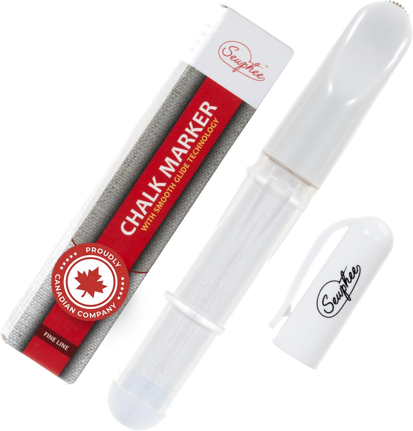 Fabric Markers for Sewing – Ergonomic Tailors Chalk Pen with Improved Dosing Wheel for Sharp Lines - Washable Sewing Chalk Marking Pens that are Compatible with Most Fabrics - White 1 Pack