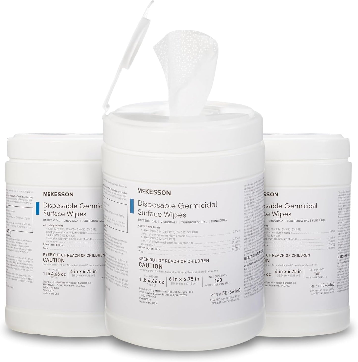 McKesson Germicidal Wipes [480 Count] Disinfecting Wipes, Alcohol Cleaning Disinfectant Wipes, Hospital Grade Multi-Surface Wipes, 160 Wipes, 3 Pack