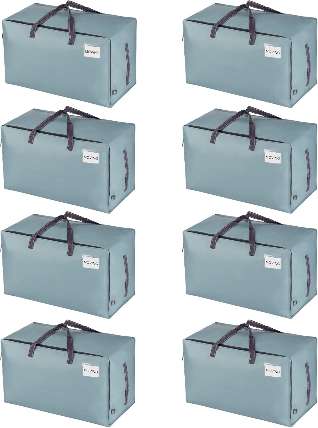 VENO 8 Pack Moving and Storage Bags, Heavy Duty, Alternative to Moving Boxes, Large Packing Totes Supplies for College Dorm Room with Zipper for Clothes, Wide Open Design (Light Blue Matte, 8 Pack)
