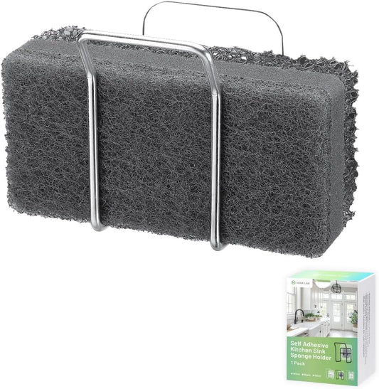 Hook LAB Reusable Sponge Holder for Kitchen Sink & Bathroom Organizer, Mountable Rack for Sponges, Scrubbers, Soaps and Brushes (Silver)