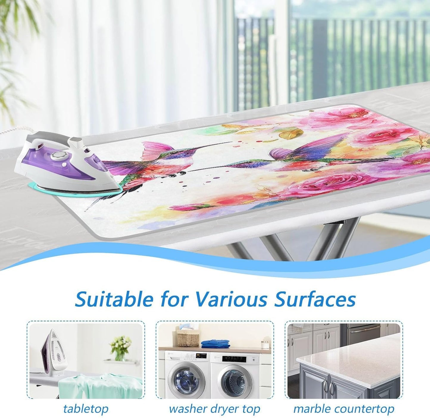 Watercolor Red Hummingbird Ironing Mat for Table top Portable Ironing Pad Blanket for Washer Dryer Countertop Travel