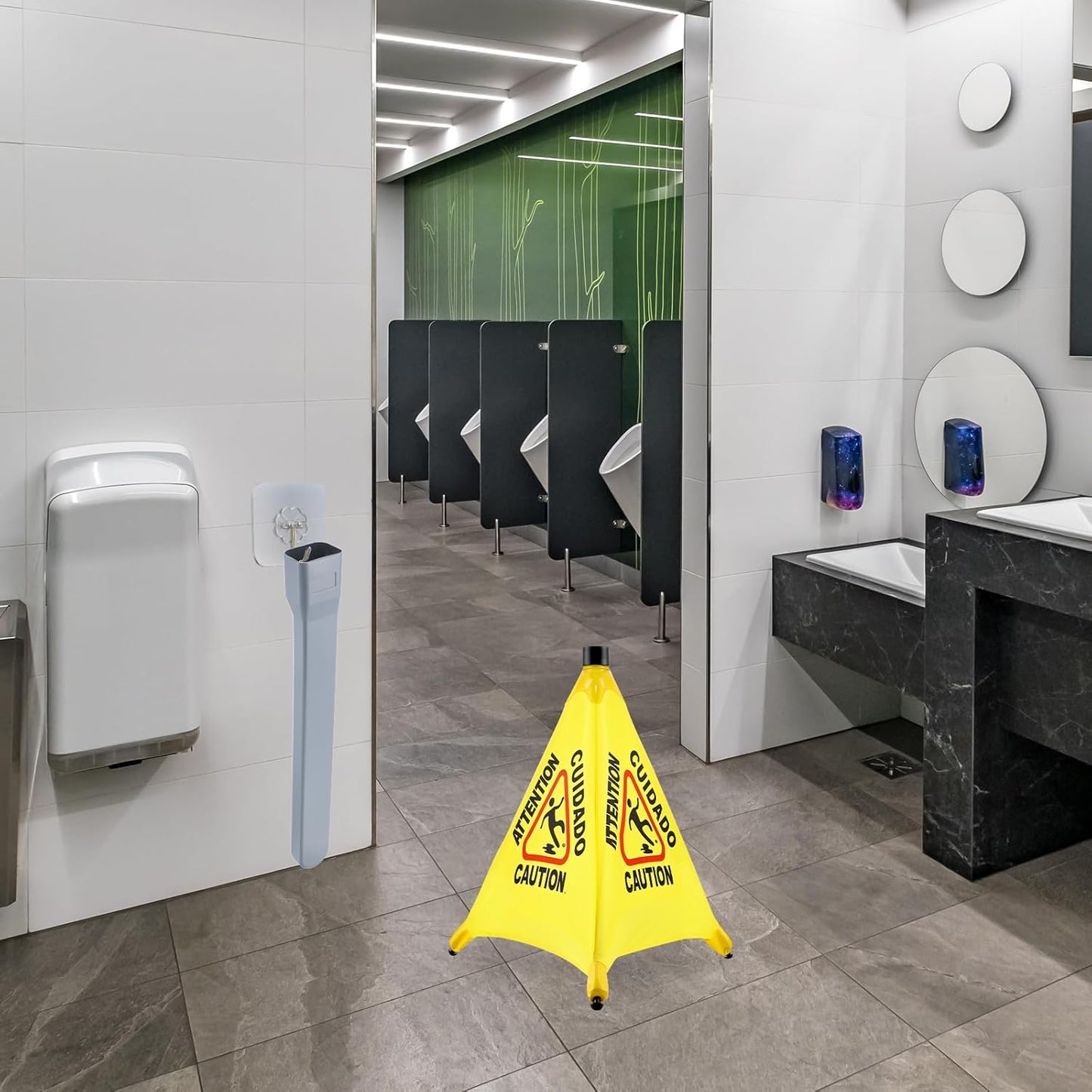 8-Packs Wet Floor Signs 20 Inch, Pop UP Bilingual Yellow Caution Wet Floor Sign with Wall Mounted Storage Tube Foldable, Slip Carefully Safety Cone Signs Pop up Caution Commercial Sign