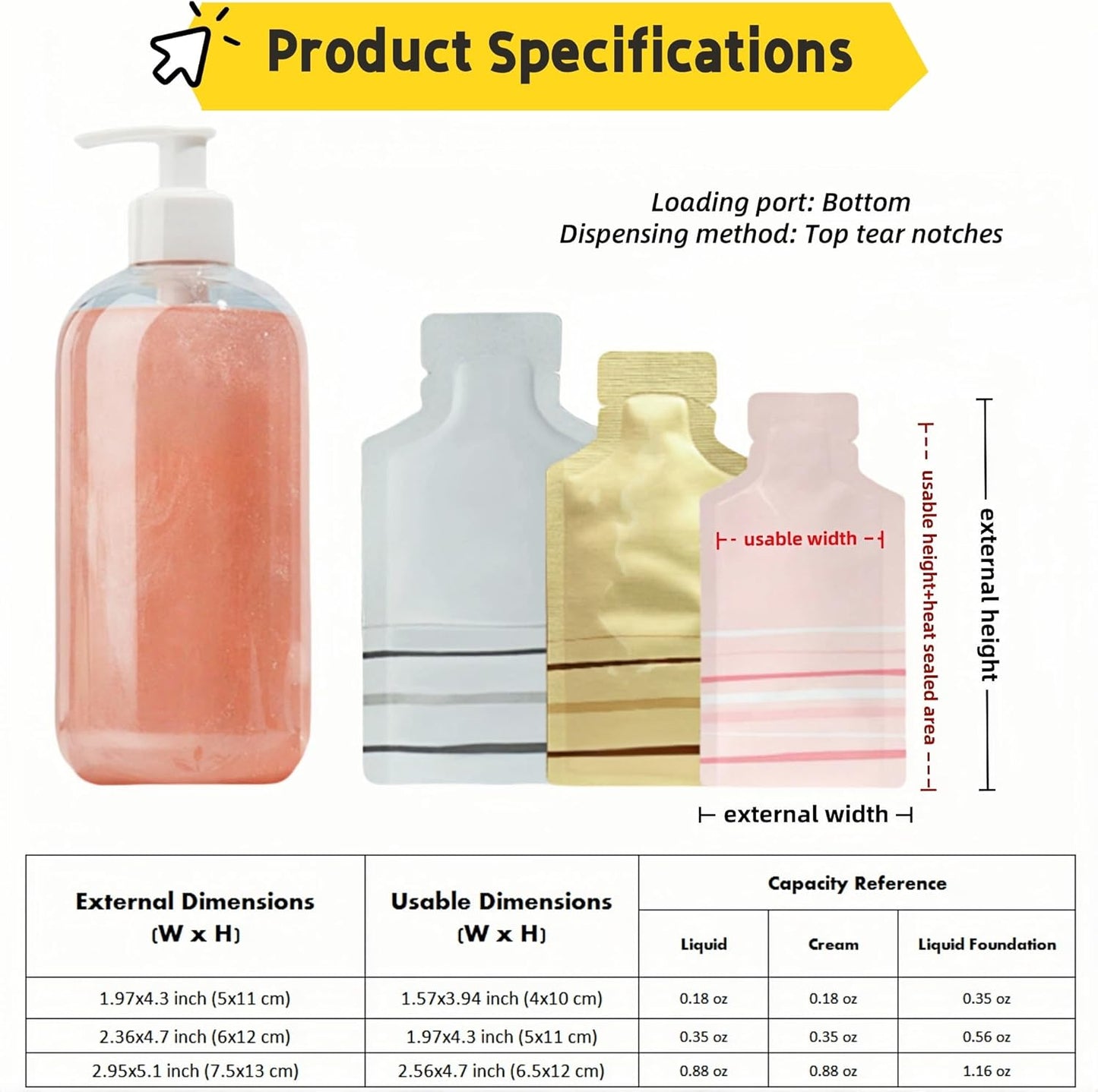 100 Pack 2.36x4.7 inch Heat Seal Sample Mylar Packet for Portable Travel Toiletries Empty Disposable Liquid Shampoo Pouch Single Serving Coffee Powder Condiments Food Storage (Gold)