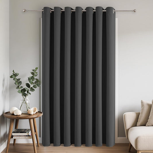 Joydeco Blackout Patio Sliding Door Curtains 84 Inches Long, Grommet Privacy Room Divider Curtains, Extra Wide Thermal Blackout Drapes for Bedroom Living Room (Grey, 100Wx84L, 1 Panel)
