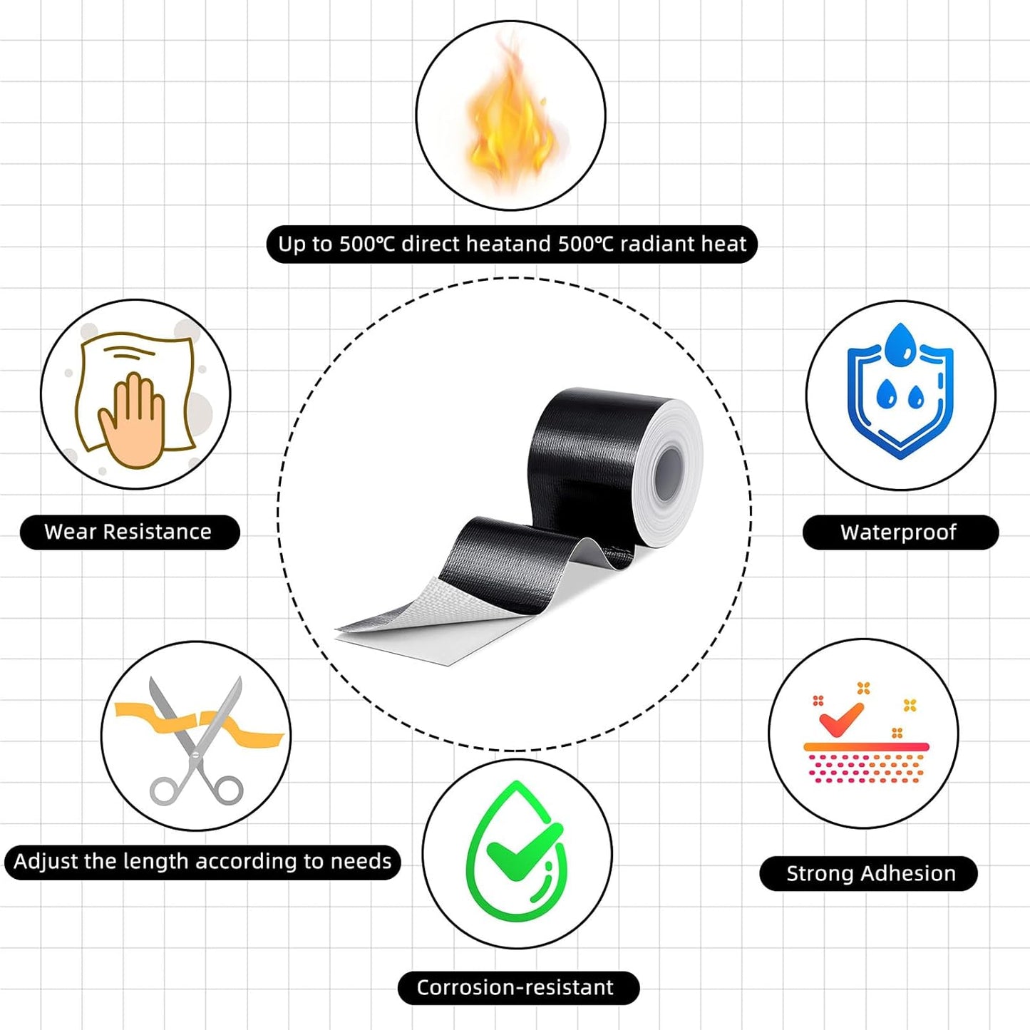 Zonon 2 Rolls Aluminum Foil Tape Heat Shield Tape Barrier Adhesive Reflective Fiberglass Thermal Insulation Reflective Material High Temp Protection(Black,2 Inch X 32.8 ft)