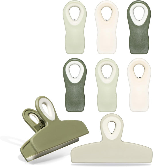 COOK WITH COLOR Bag Clips - Heavy Duty Chip Clip and Refrigerator Magnet Clips for Food Storage with Air Tight Seal Grip, Sage, Pack of 8