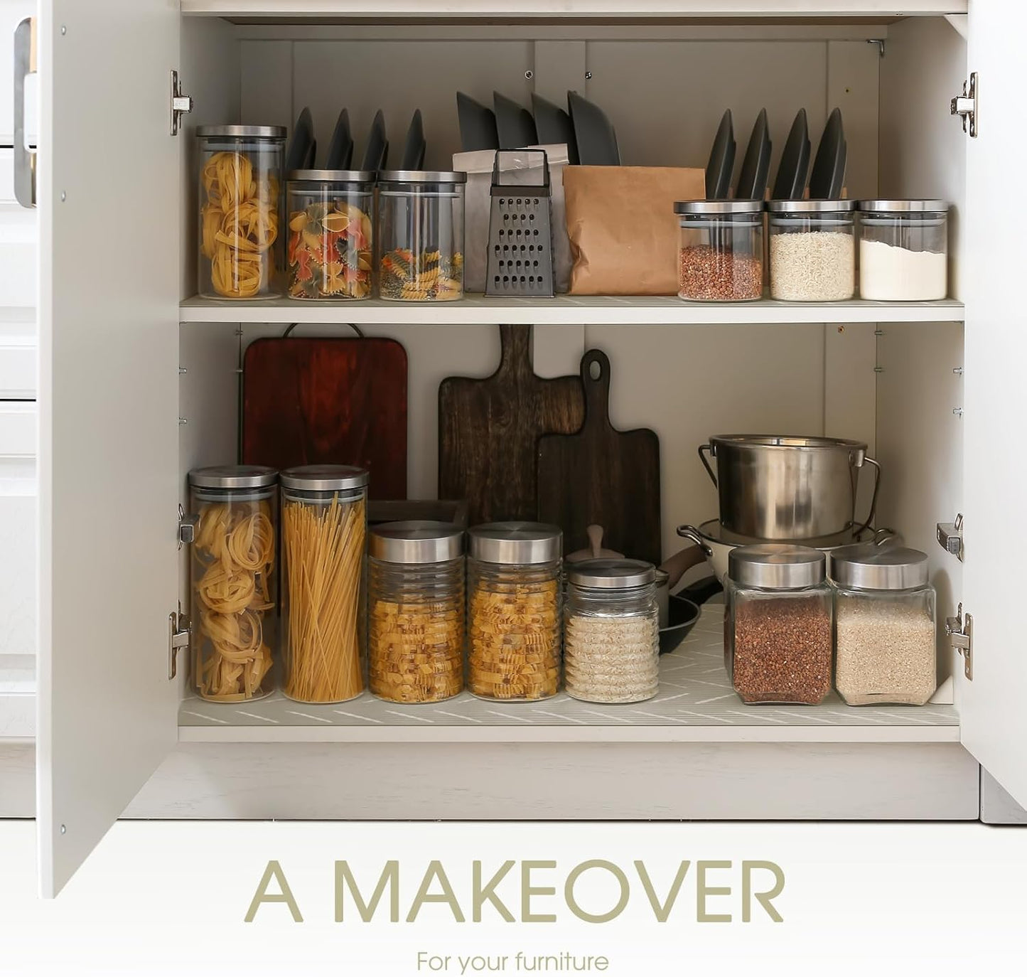 Glotoch Premium Non Slip Shelf Liner, Non Adhesive Drawer Liner, Waterproof Shelf Liners for Kitchen Cabinets, Drawer, Fridge, Wire Shelving, Pantry-12" X240", Heavy Duty, Beige Herringbone