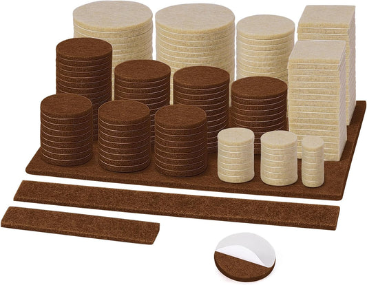 BALEINE 300PCS Felt Furniture Pads, Multi-Size Felt Pads for Chair Legs, Tables, Beds, Scratch-Reducing Floor Protectors for Hardwood Floors, Tile, Vinyl, and Laminate (300PCS, Beige+Brown)