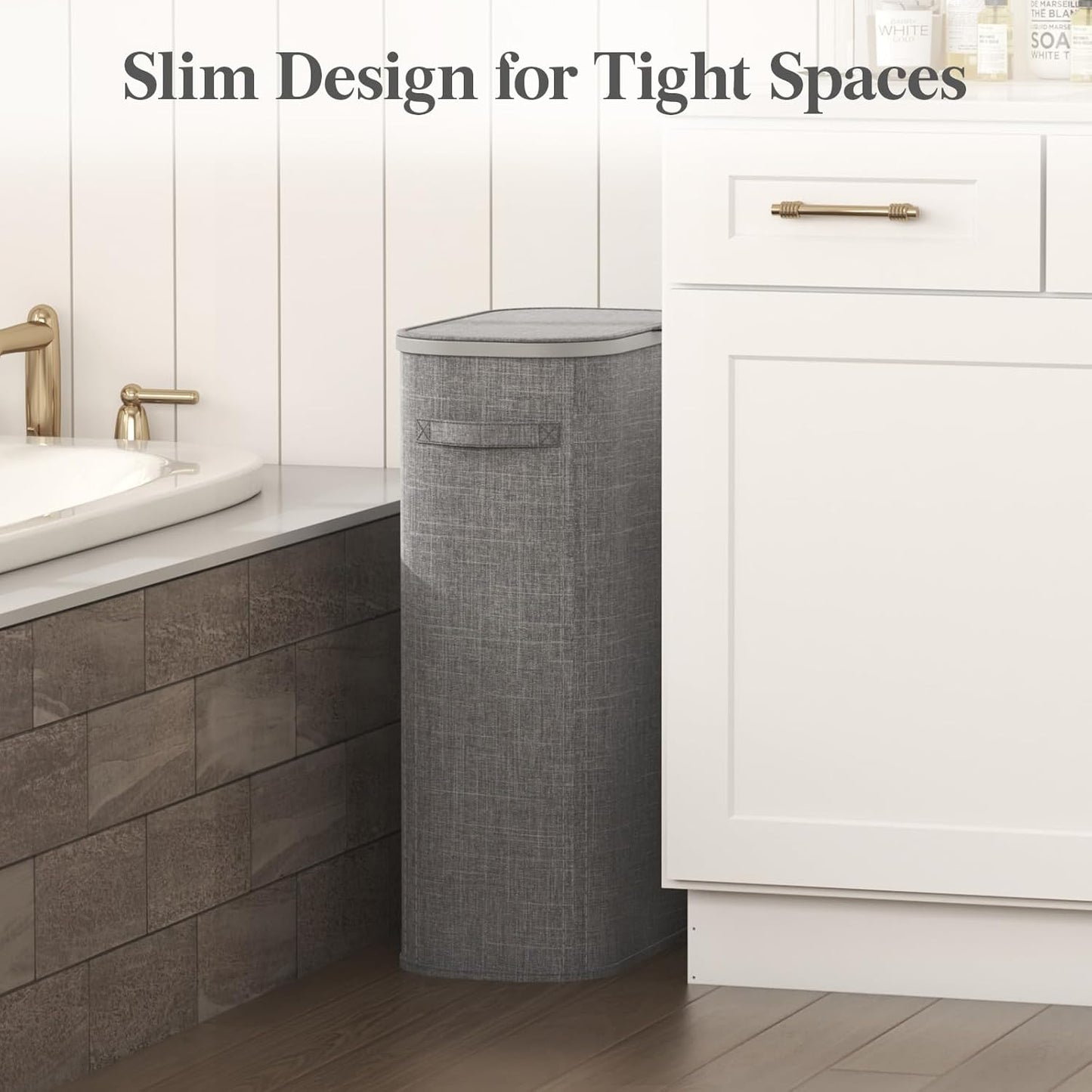 Lifewit 65L Slim Laundry Basket with Lid, Narrow Large Laundry Hamper with Plastic Handles and Removable Bag, Tall Foldable Dirty Clothes Hampers for Laundry Room, Bedroom, Bathroom, Dorm, Gray