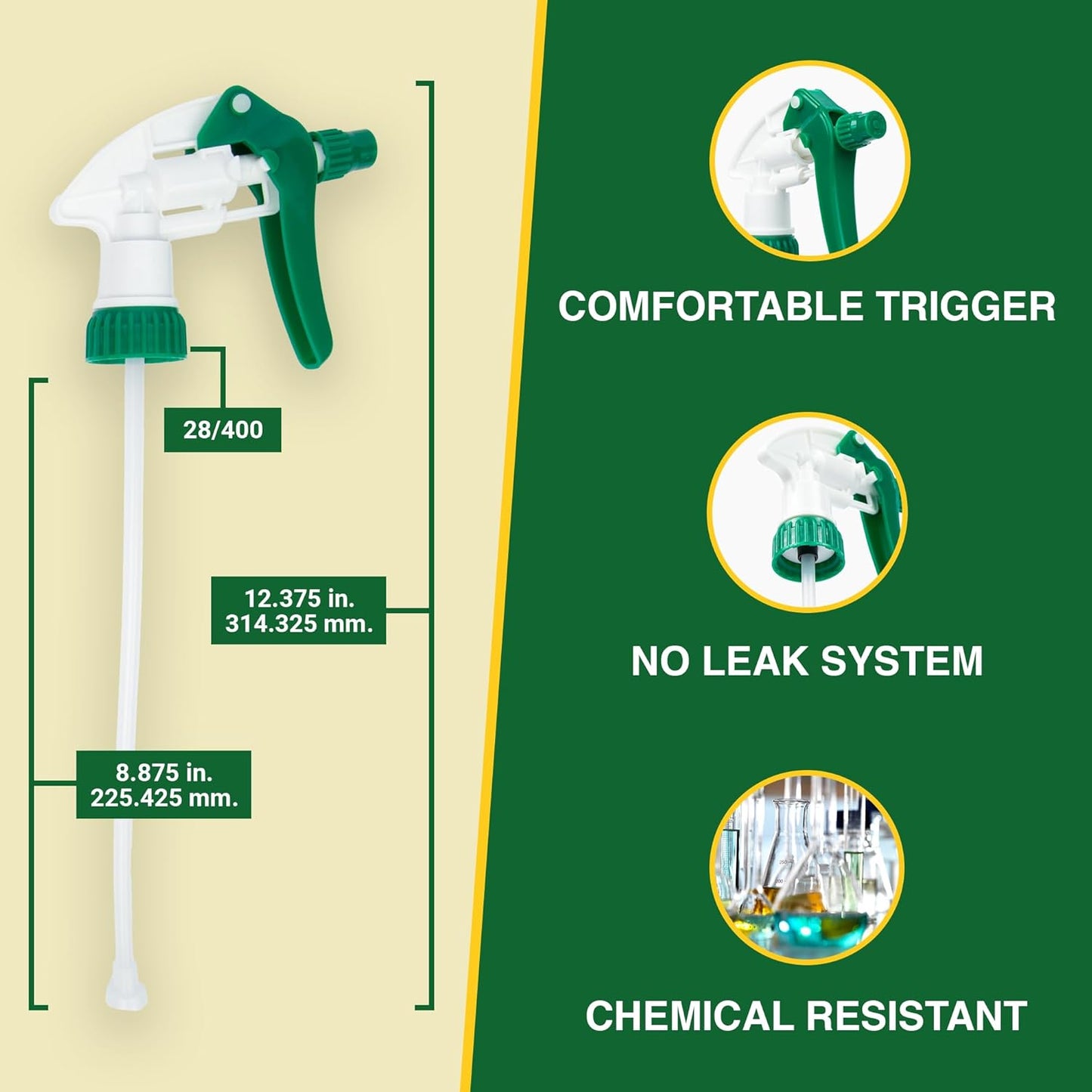 Heluva Green Spray Bottle Nozzle Replacement, Bottle Tops Only - Sprayer Nozzle Triggers for Heavy Duty, Commercial, Home Cleaning Solutions - Fits 8,16,24,32 oz Plastic & Glass Bottles, Green 13 pack
