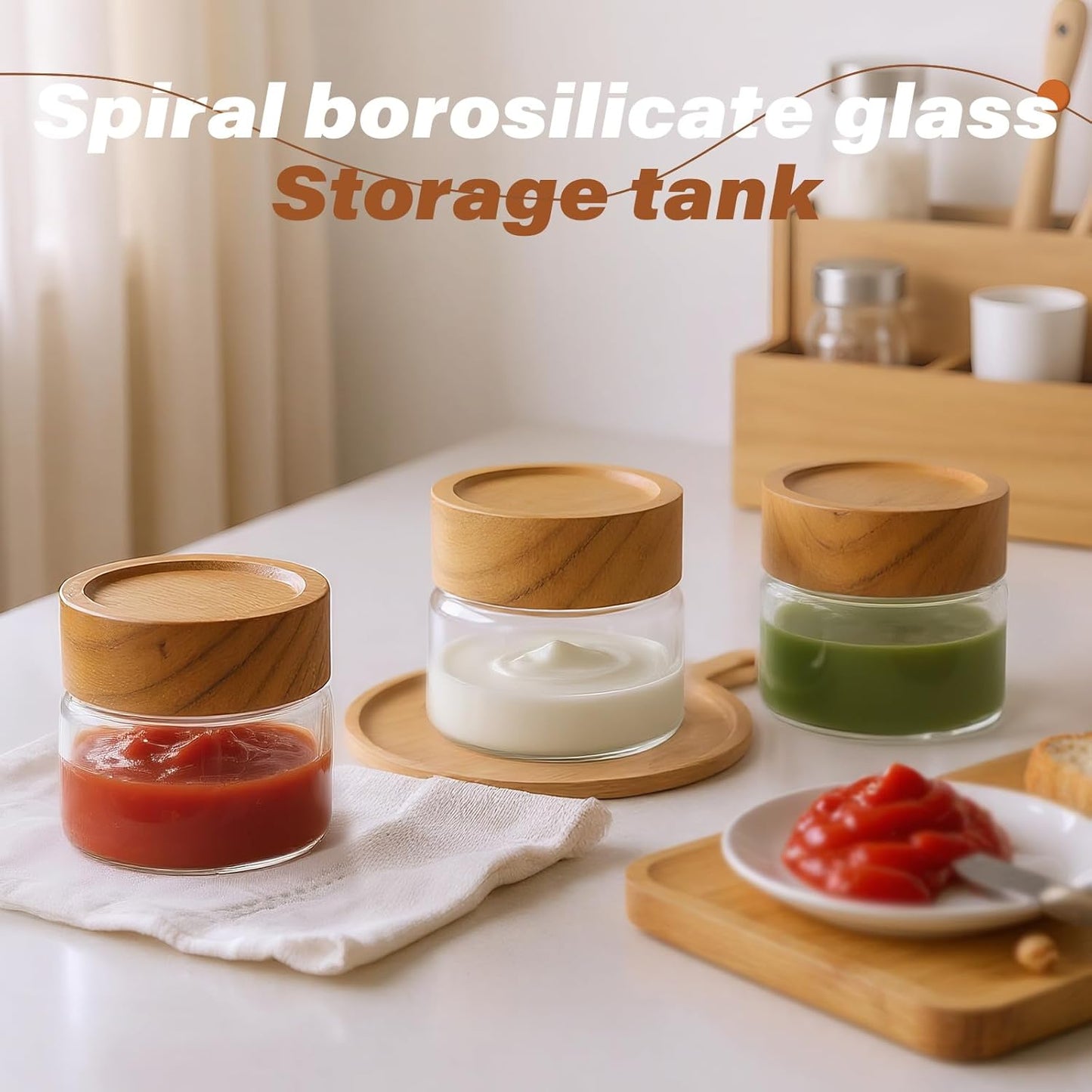 2-Pack 4 oz Leakproof Mason Jars with Airtight Acacia Wood Lids - Small Glass Food Storage Containers for Overnight Oats, Spices, Snacks, Kitchen Pantry Organization