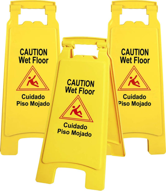 Galashield Wet Floor Sign 3 Pack 2-Sided Safety Yellow Warning Signs Commercial 26" Caution Wet Floor Signs