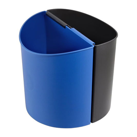 Safco Deskside Small Trash Can Recycling Bin Combo, 3 Gallon, For Kitchen, Office, Indoor Use, Black/Blue