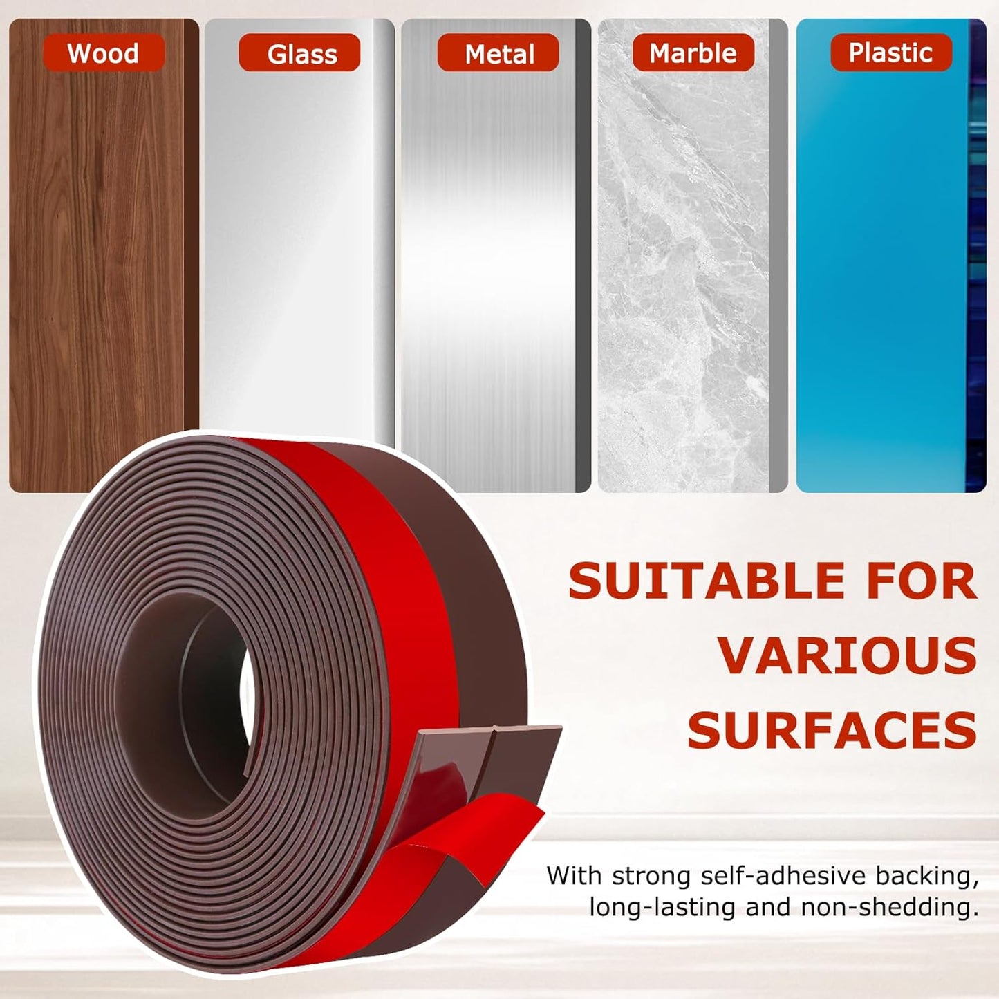 Weather Stripping Self Adhesive Door Draft Stopper Flexible Shower Door Bottom Seal Silicone Seal Strip for Sliding Glass Windows Side Gaps (Brown, 2 Inch Wide x 40 Feet Long)