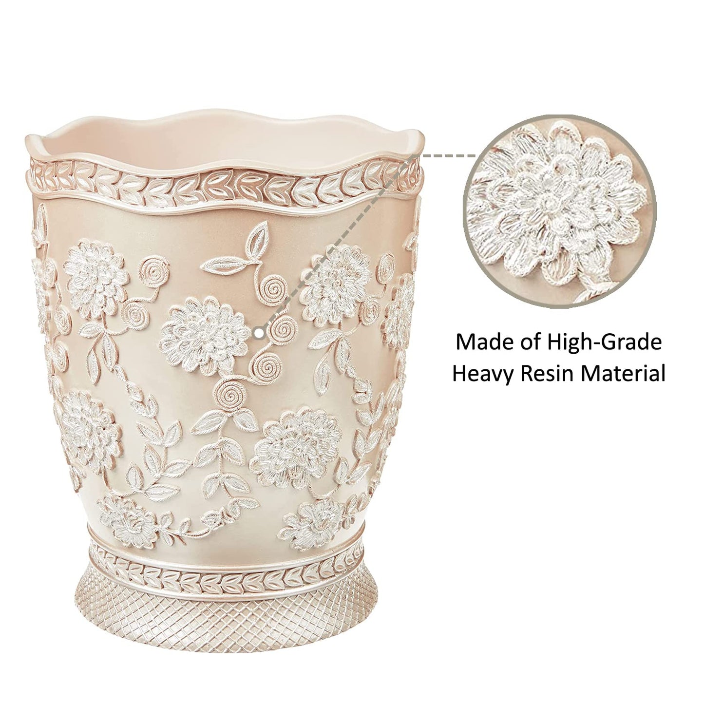 Zahari Home Decorative Trash Can for Bathroom, Office & Bedroom - 2.1 Gallons Stylish & Small Trash Can for Dorms, Desktop & Restroom - Chic Waste Basket for Compact Spaces, Rose Vine