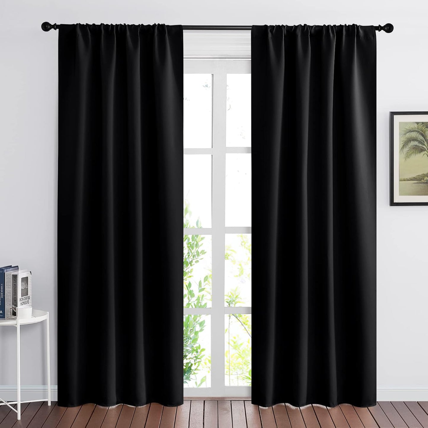 RYB HOME Blackout Curtains for Living Room, Large Window Shades for Bay Window Dining Parlor Bedroom Patio Door, Wide 34 x Long 80 inches, Black, 2 Panels