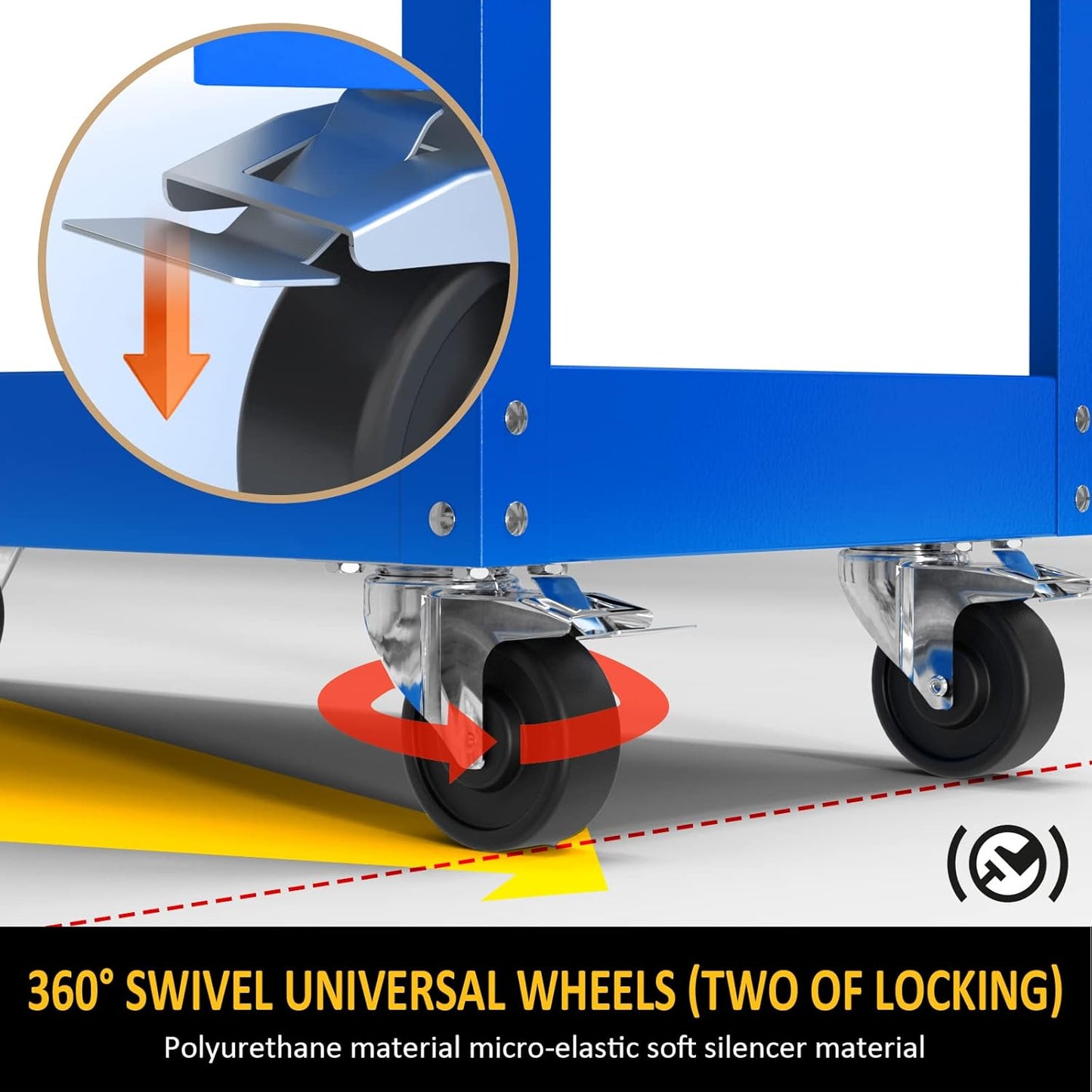 3 Tier Rolling Tool Cart Utility Cart on Wheels, Heavy Duty Tool Chest Storage Tool Box Cart, Industrial Mechanic Service Cart with Locked Drawers for Garage, Warehouse, Repair Shop, Workshop Blue