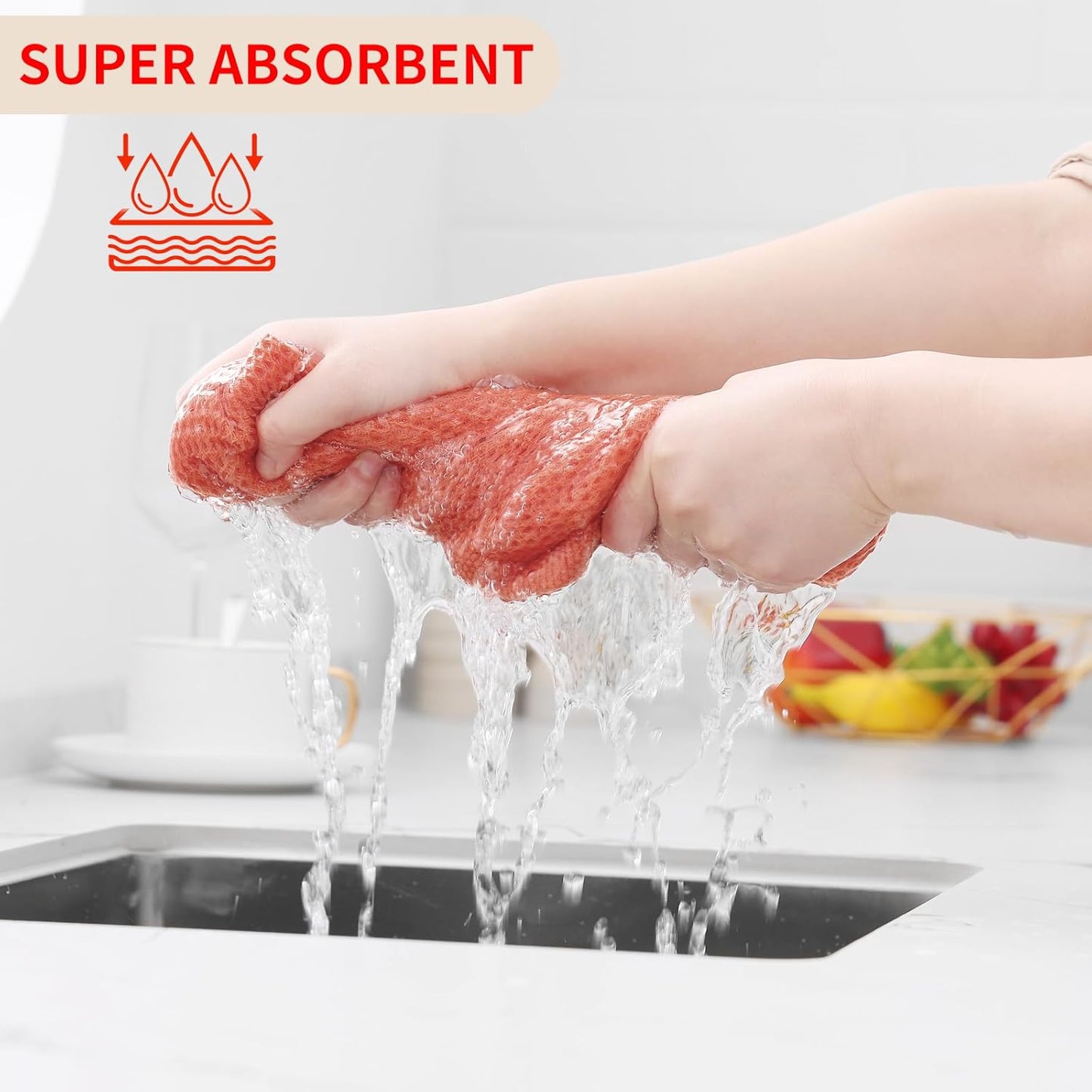 Homaxy 100% Cotton Waffle Weave Kitchen Dish Towels, Ultra Soft Absorbent Quick Drying Cleaning Towel, 13 x 28 Inches, 12-Pack, Coral