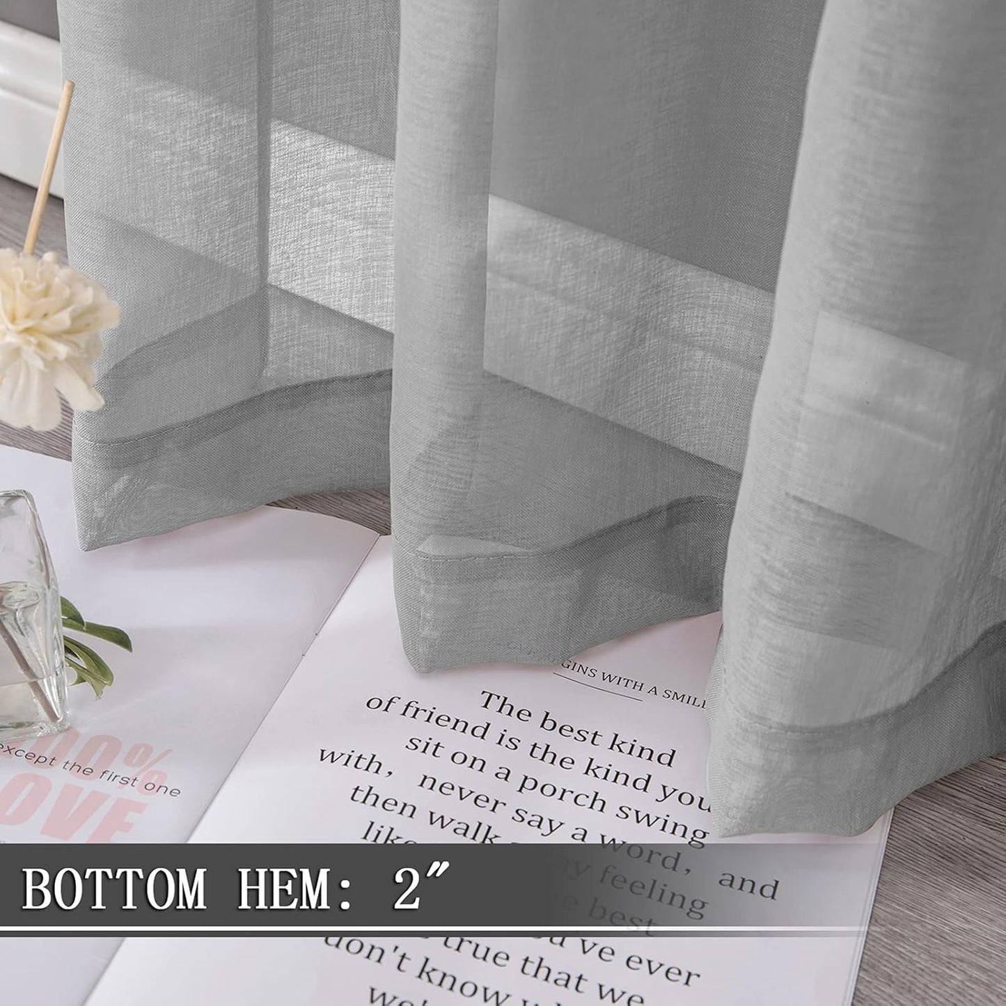 Tollpiz Sheer Curtains Linen Textured Bedroom Curtain Sheers Light Filtering Rod Pocket Voile Curtains for Living Room, 54 x 63 inches Long, Silver Grey, Set of 2 Panels