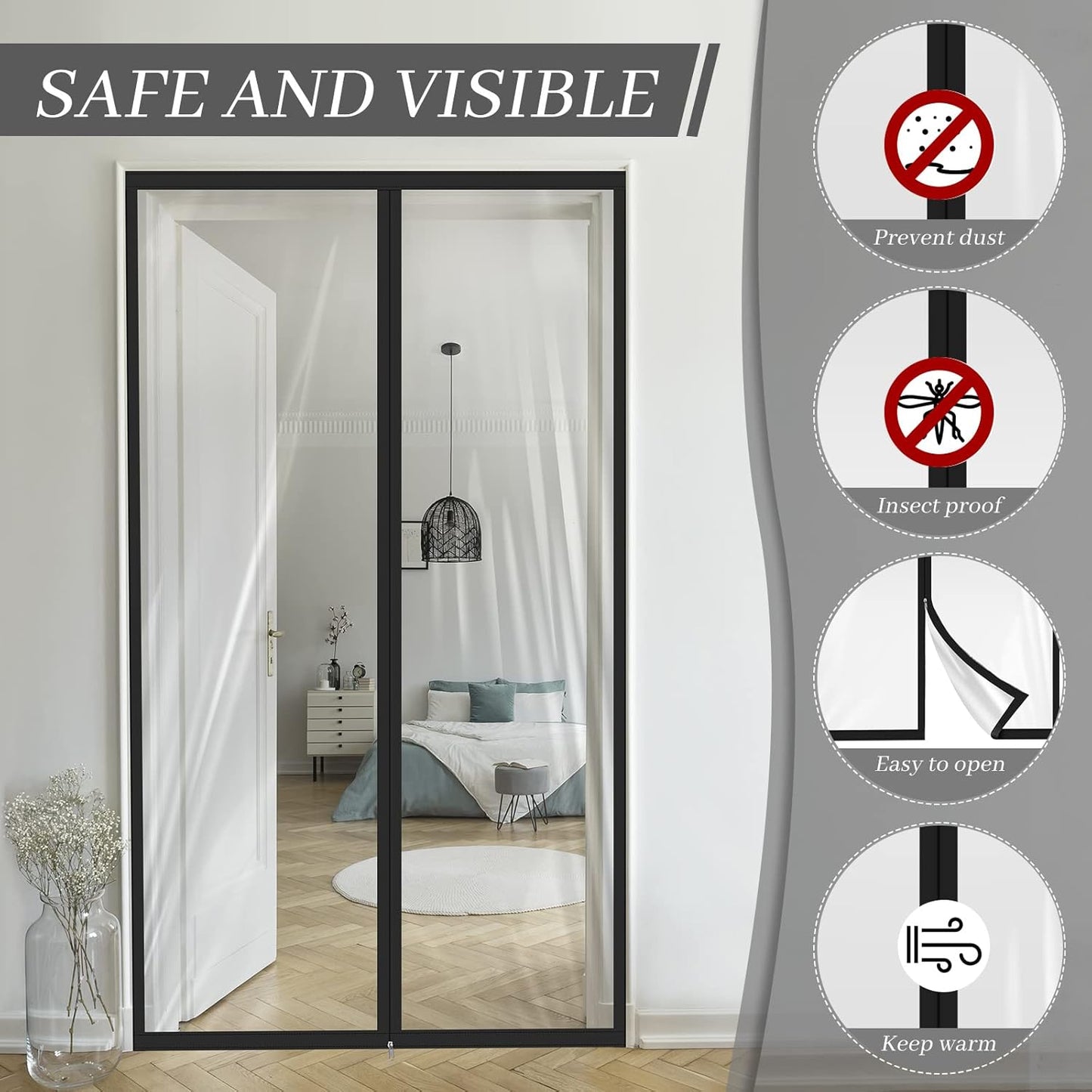 Amylove Zipper 48 x 87 Inch Dust Barrier Door Kit Construction Door Barrier 4 x 7.25 ft Reusable Plastic Curtain Cover Containment Standard Doorway Temporary Wall Screen Sheeting for Bathroom Hallway