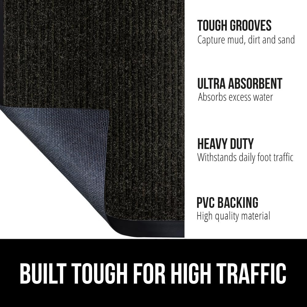 GORILLA GRIP Traffic Guard Door Mat, 70x24, Heavy Duty Welcome Mats, Commercial Office Space Doormat, Waterproof, Fade Resistant, Strong Rubber Backing, Low Profile, Shoe and Boot Scraper, Jet Black