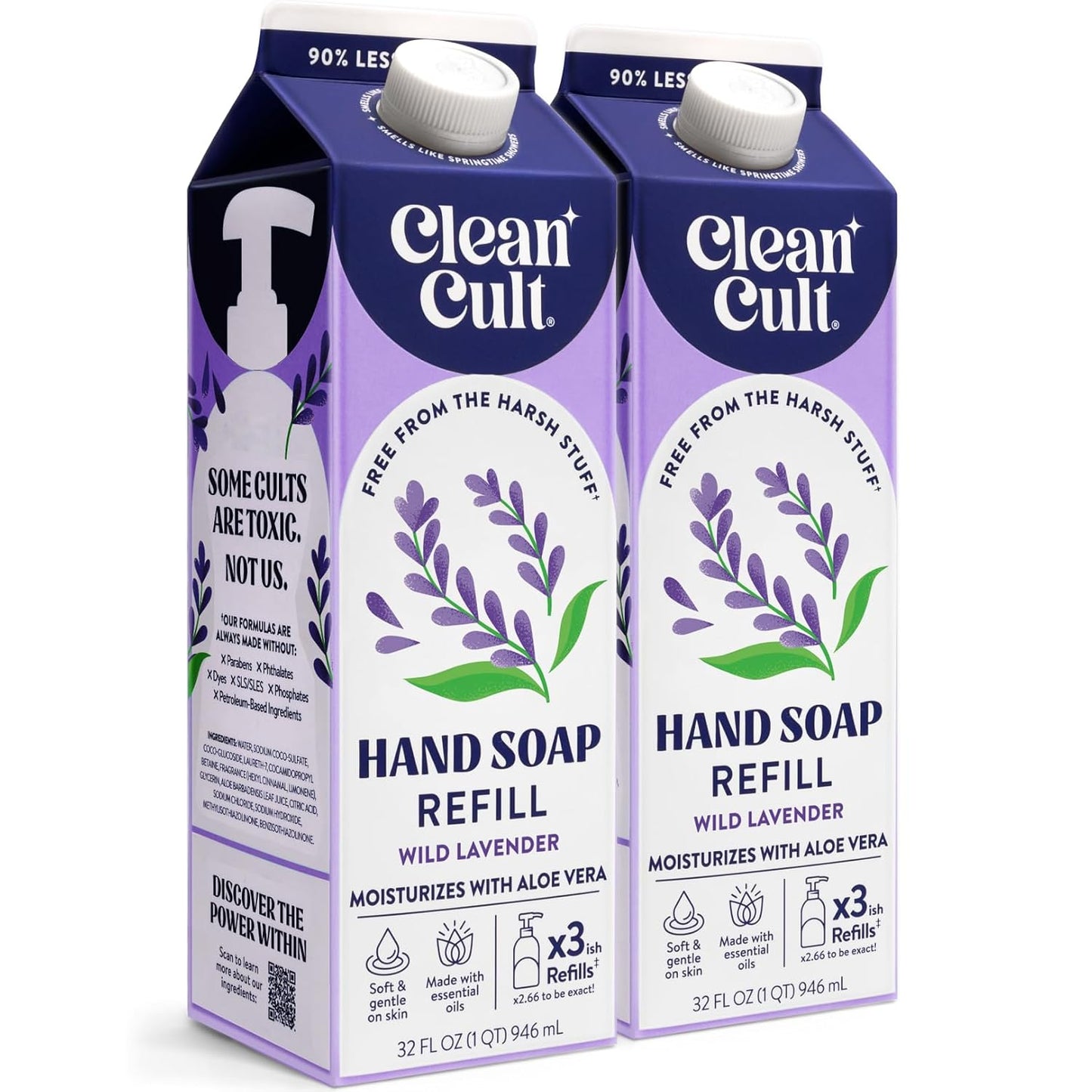 Cleancult Liquid Hand Soap Refills - Moisturizes Dry & Sensitive Skin - Made with Aloe Vera & Lavender Essential Oils - Wild Lavender - Eco Friendly - Paper-Based Packaging - 32 oz/2 Pack