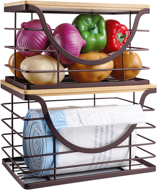 Extra Large Trash Bag Holder Under Sink Stackable Kitchen Storage 2 Pack, Pantry Organizers and Storage, Wall Mounted Garbage Bag Dispenser Roll Holder for Laundry Room and Kitchen