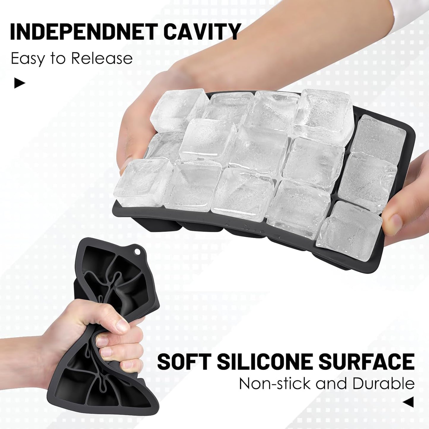 Silicone Ice Cube Trays 3Packs, Easy Release Ice Cube Molds with Lid, Freezer Stackable Ice Maker for Whiskey, Baby Food, BPA Free (Black)