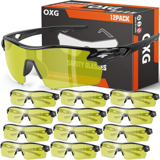OXG 12 Pack Safety Glasses for Men Women, ANSI Z87.1 Safety Goggles Impact Resistant Protective Eyewear for Work, Outdoor