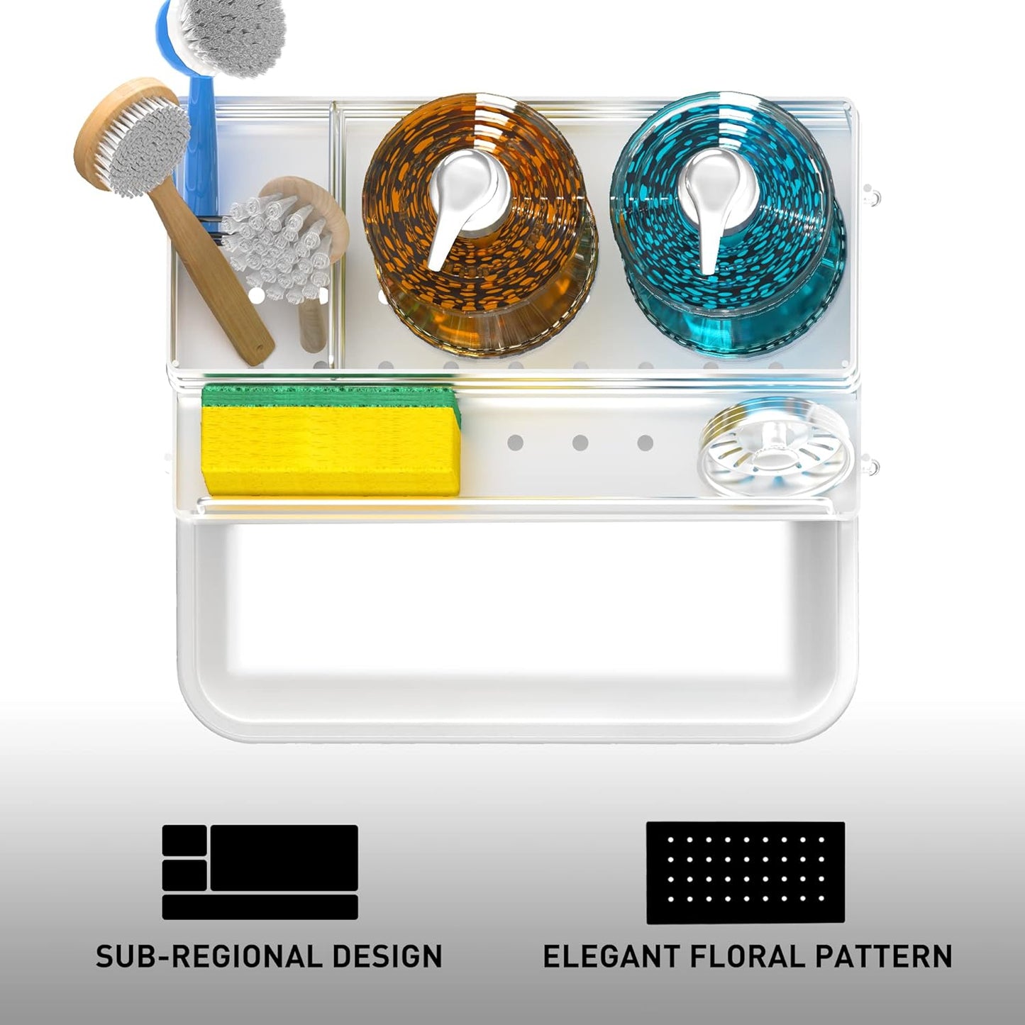 Cisily Stainless Steel Sponge Holder for Kitchen, Sink Caddy Sink Organizer Rack for Kitchen Accessories with Drip Tray, Rustproof and Non-slip, Dish Soap Dispenser Countertop Organizer