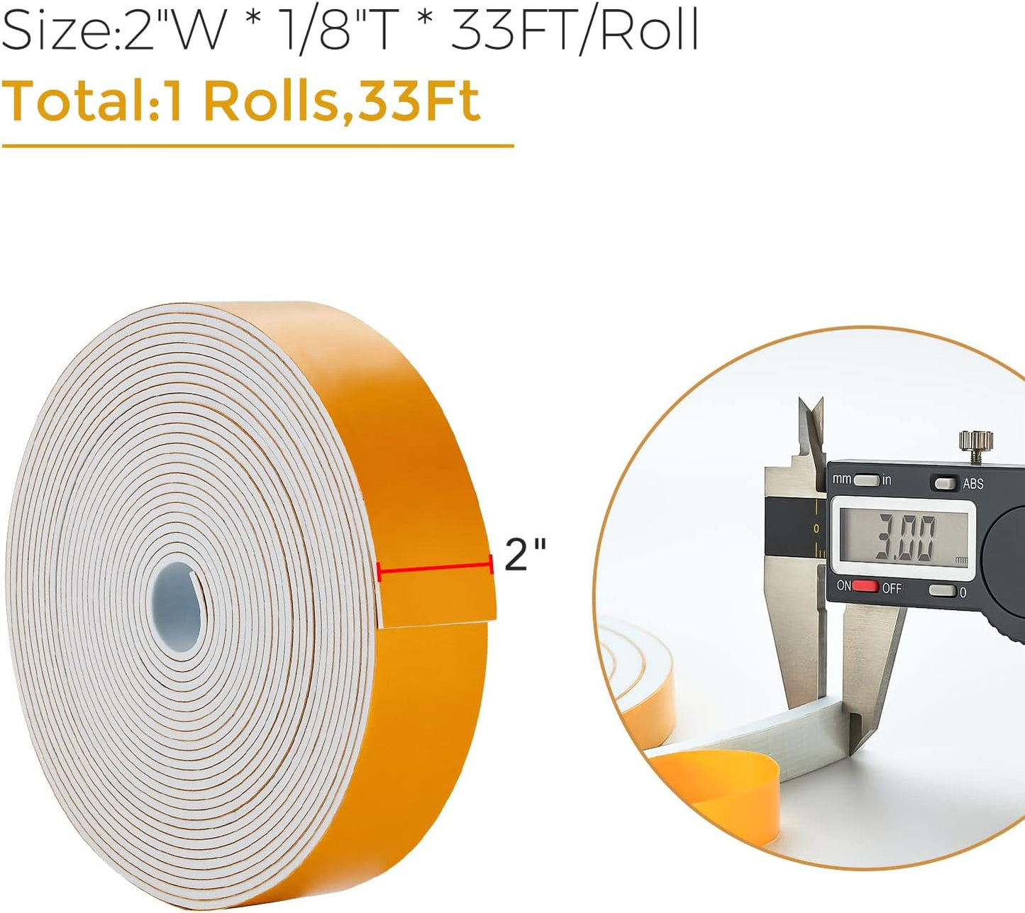 33 Feet Weather Stripping Door Seal, 2" Wide X 1/8" Thick Door Seal Strip High Density Foam Tape Adhesive Strip for Door Soundproofing,Window Insulation (2" x 1/8" x 33FT,White)