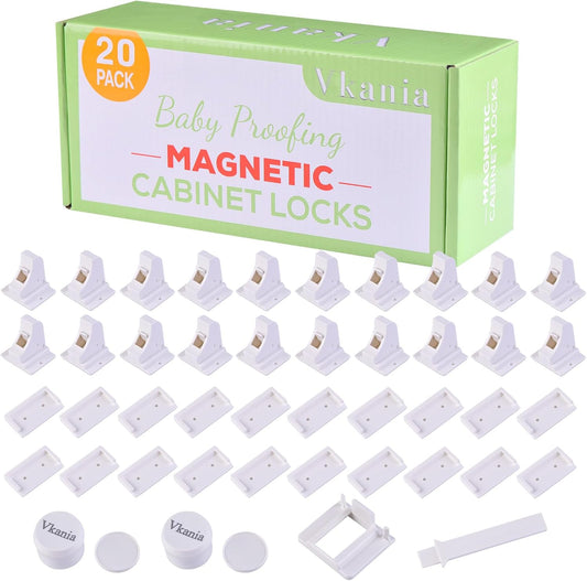 20 Pack Vkania Magnetic Cabinet Locks Baby Proofing - Baby Safety Latches for Drawers and Cabinets -Easy Installation No Drilling