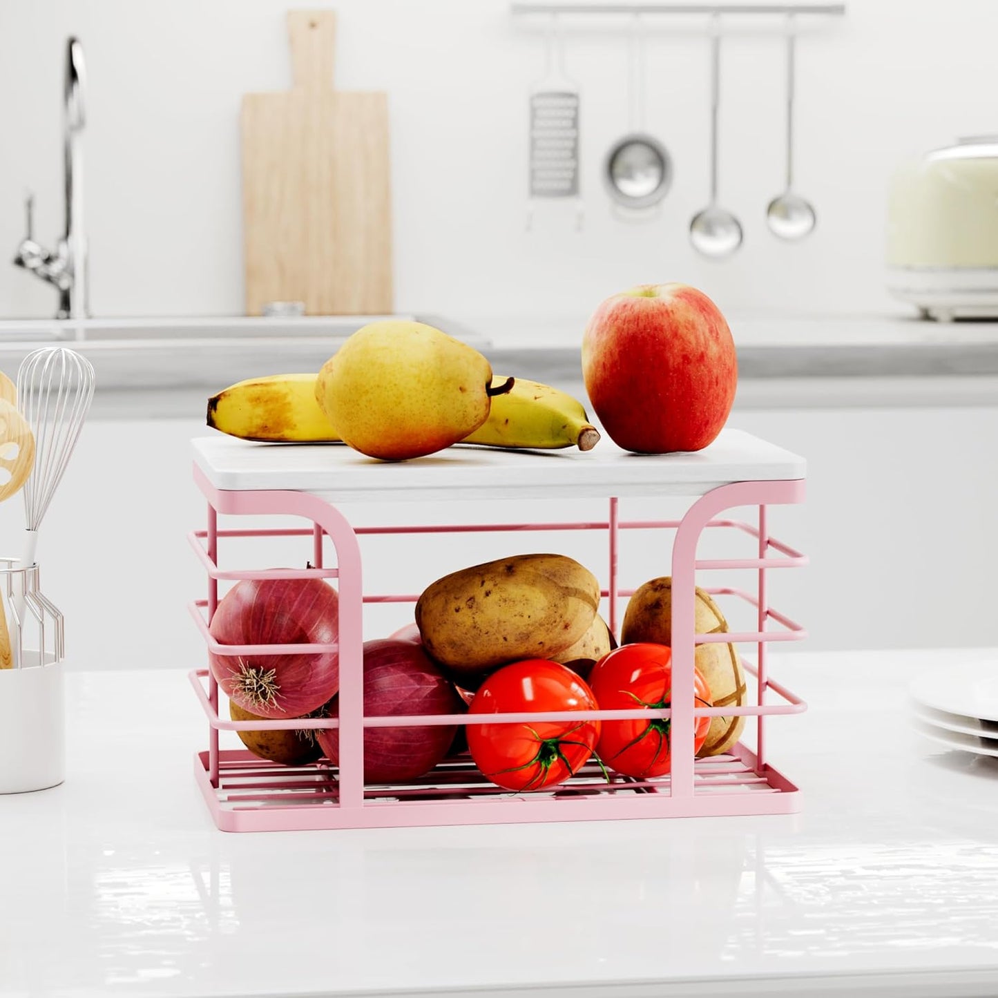 Small Grocery Bag Holder,Wall Mount Trash Bag Holder Dispenser with Bamboo Top,Suitable for Garbage Bags of 100 Rolls under 13 Gallons,Pink