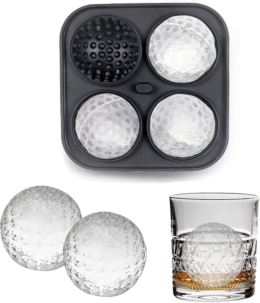 Golf Ice Cube Tray 3D, Admaison Ice Ball Cube Mold with Funnel for Cocktails, Bourbon,Brandy, Whiskey Gifts for Men, Silicone Fun Shapes Black (Golf Ball)