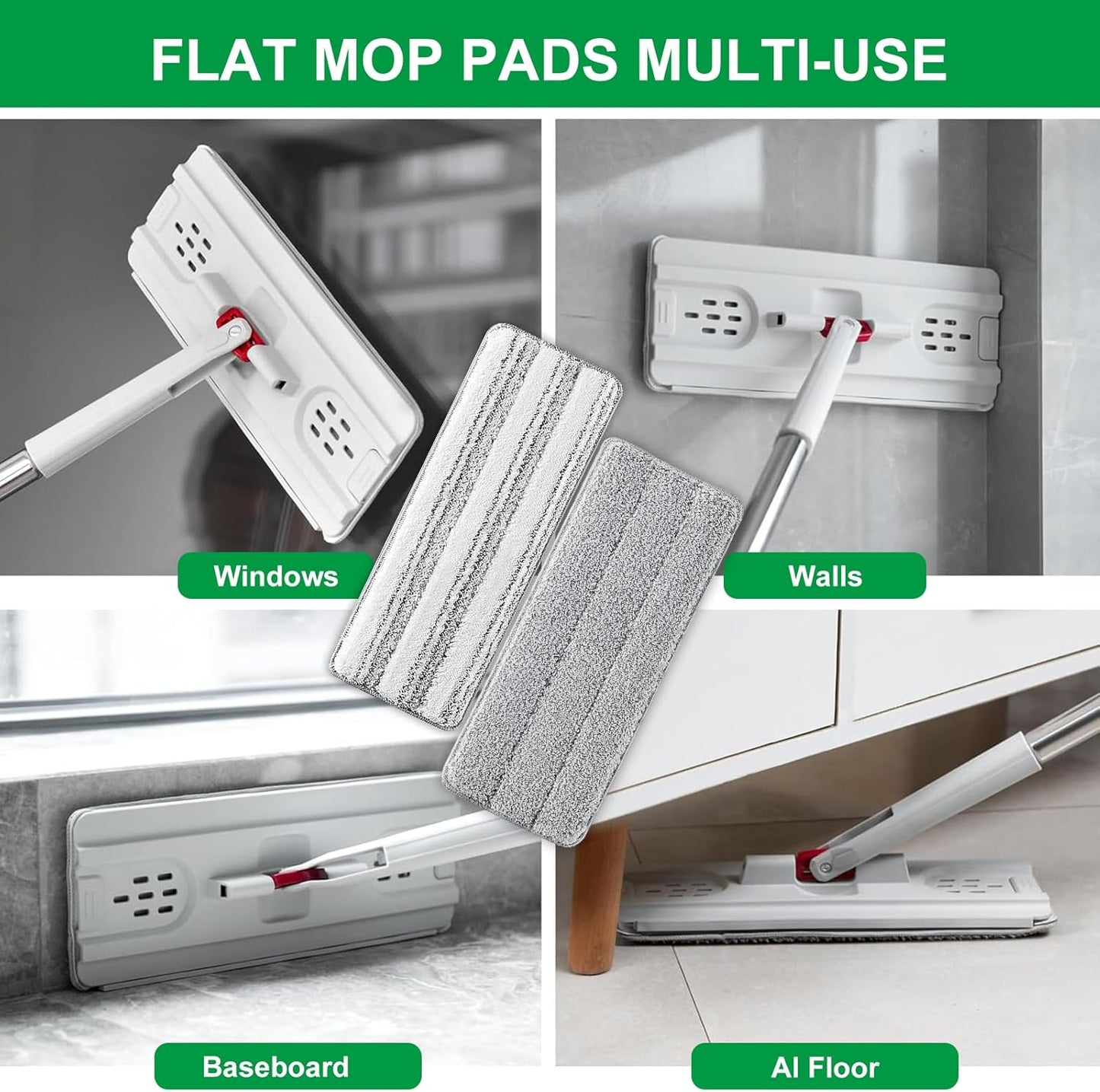 Flat Mop Pads, 3 Pack 13" X 4.9" Microfiber Mop Pad/Refill/Head, Mop Pads Washable Microfiber Squeeze Cleaning Mop Heads Replacement - White and Grey