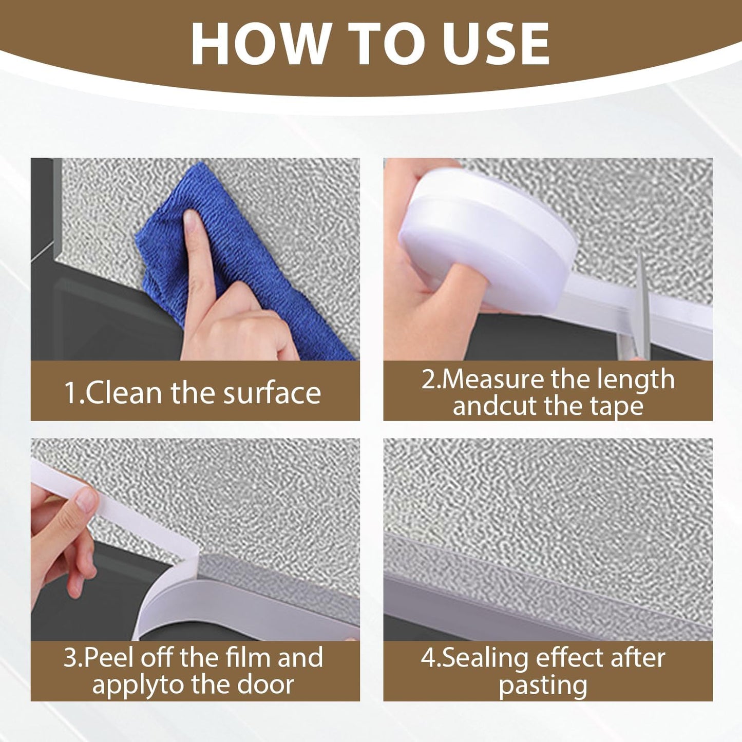 FOURGUN Silicone Weather Stripping Seal Door Tape 35 MM * 33FT Insulates Soundproofs Perfect for Door Frames Windows Bathroom Shower Glass Gaps Blocks Cold Air Rain