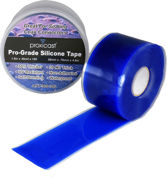 Proxicast Pro-Grade Extra Strong 30mil Weatherproof Self-Fusing Silicone Rubber Sealing Tape for Outdoor Antenna Coax & Electrical Cables, Hose/Pipe Leaks & Emergency Repairs (1.5" x 15' roll) - Blue