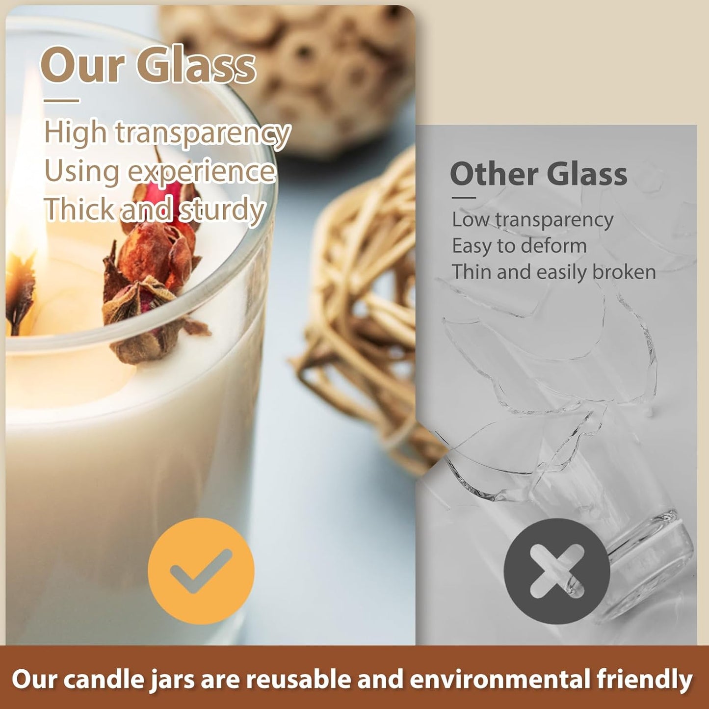 Thick Candle Jars for Making Candles 12 Pcs, 14 OZ Empty Jars with Wood Lids for Candle Making, Sample Container, Light White