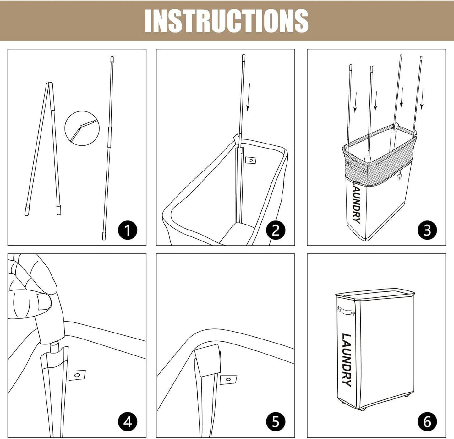 DOKEHOM 25-Inches Slim Laundry Basket on Wheels, Collapsible Rolling Laundry Hamper, Foldable Narrow Corner Clothes Storage Bins (Beige)