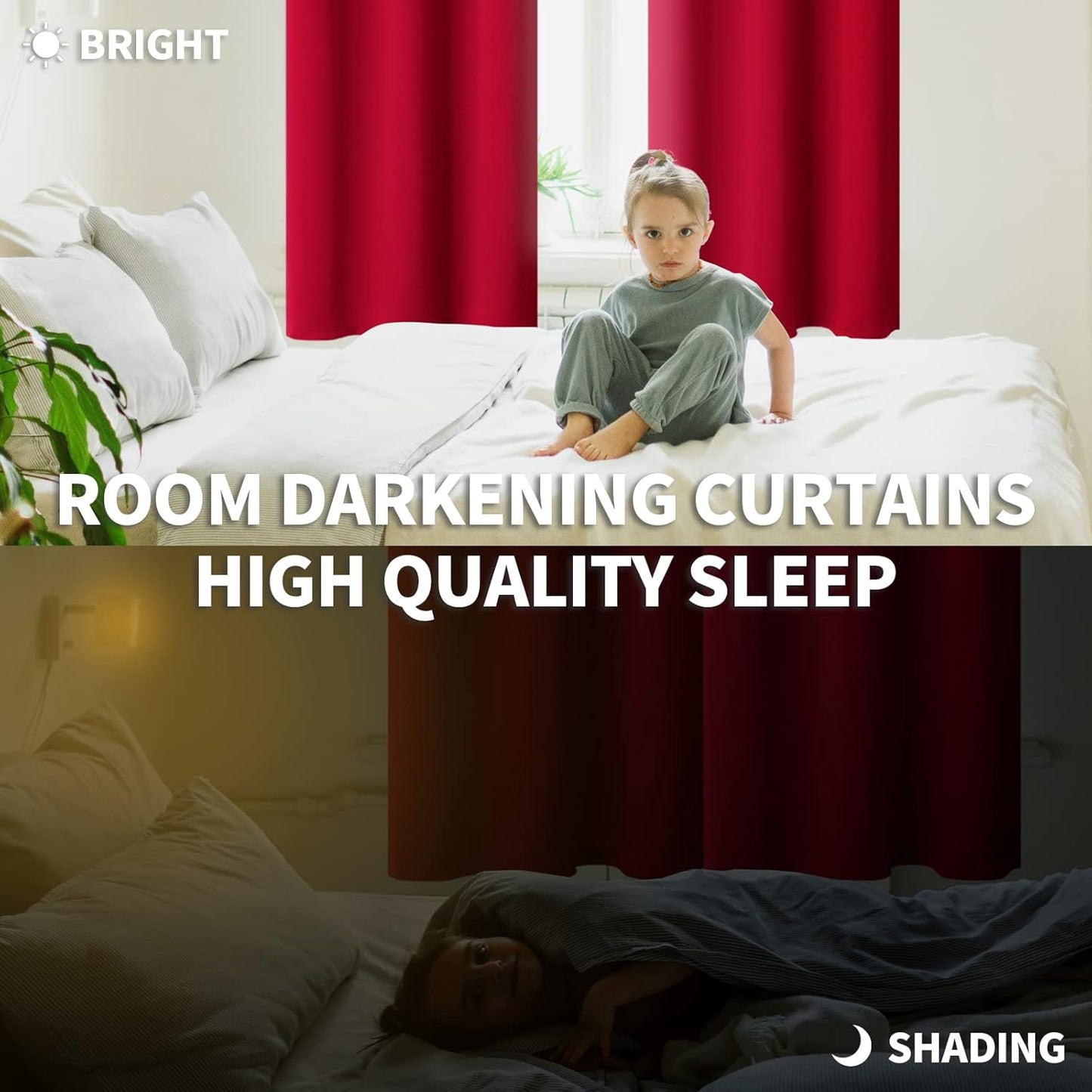 BGment Rod Pocket Blackout Curtains for Bedroom - Thermal Insulated Room Darkening Curtain for Living Room, 42 x 84 Inch, 2 Panels, Red