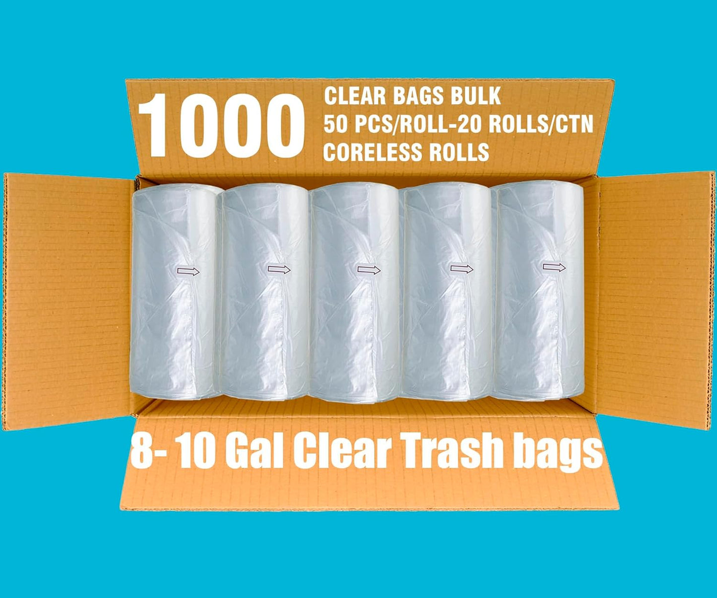 Trash Bags 8-10 Gallon, 1000 Count Bulk Value Pack, Clear Plastic Recycling Bags, Multi-purpose Garbage Bags Can Liners for Business Home Kitchen Commercial and Industrial