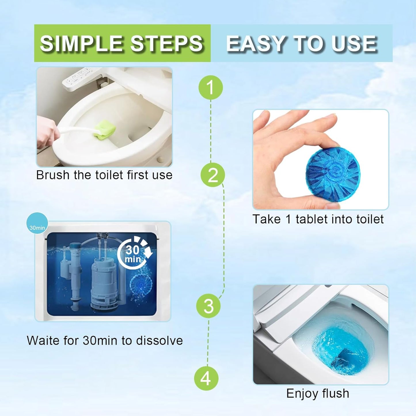 Toilet Bowl Cleaner Tablets 40 Pcs, Septic Safe Automatic Toilet Tank Cleaner with Sustained-Release Technology, Powerful Long-Lasting Blue Tabs for Bathroom Stain Remover & Deodorizer