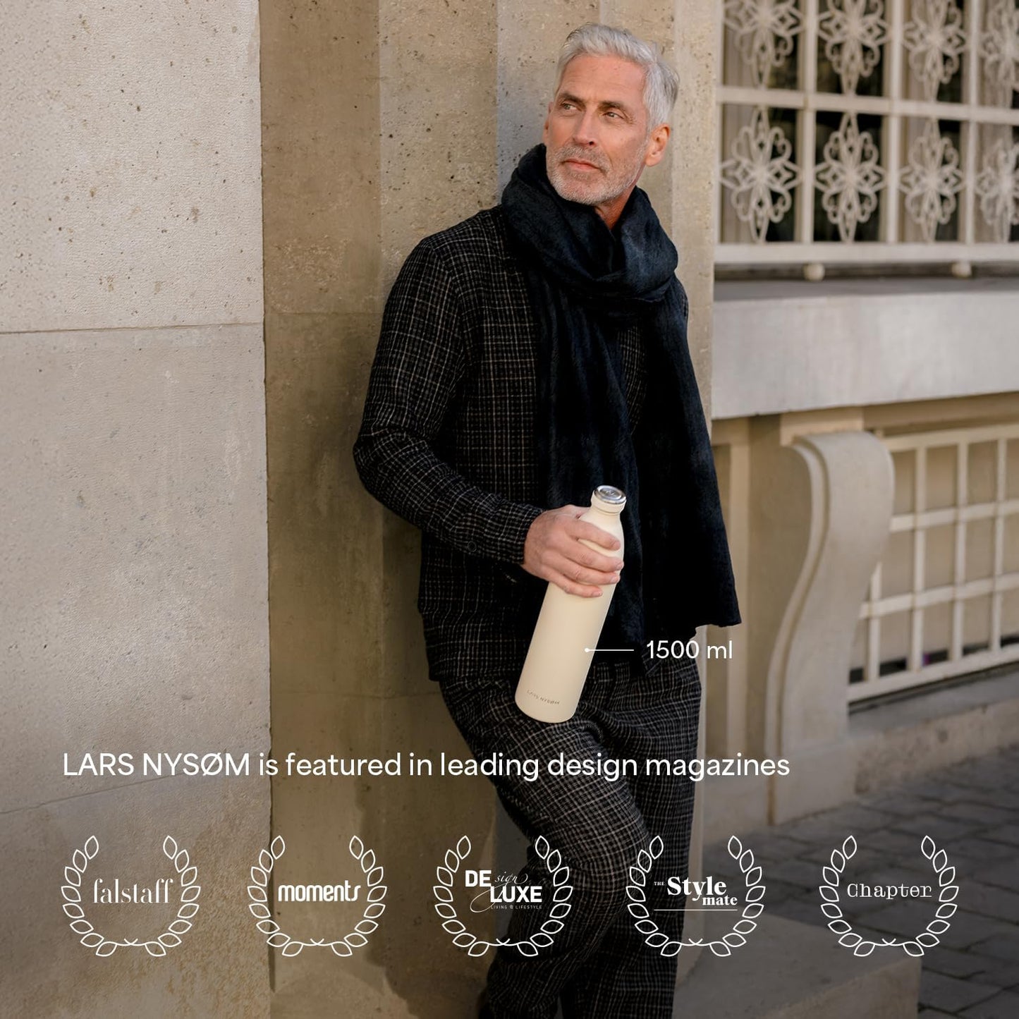 LARS NYSØM Stainless Steel Insulated Water Bottle 12oz 17oz 25oz 34oz 51oz | Insulated Thermo Flask for Hot and Cold Beverages | Leakproof Drinking Bottle (Stainless Steel, 25.4oz)