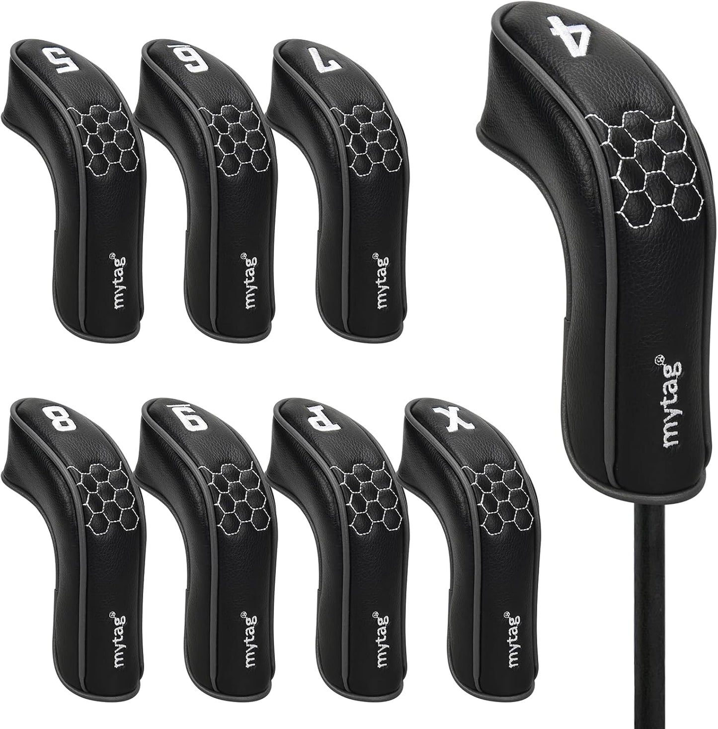 mytag 8PCS Golf Hybrid Iron Covers Set, Knit Hybrid Head Covers, Fits Cobra T Rail, Cleveland Launcher, Wilson Launch Pad, Tour Edge Hot Launch - Customizable