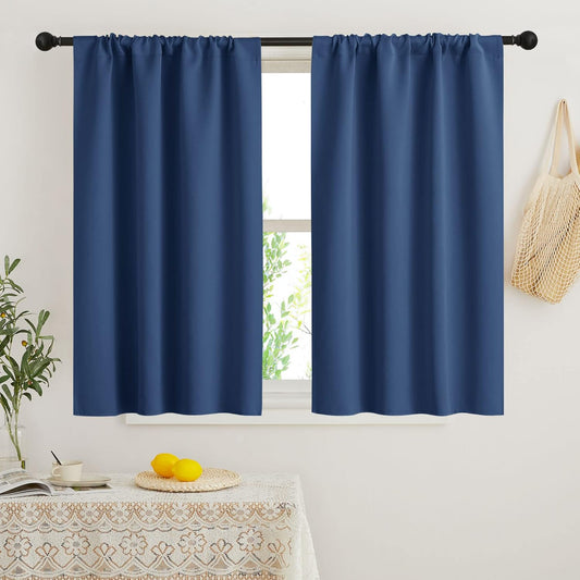RYB HOME Small Window Curtains Blackout - Privacy Energy Saving Insulating Curtains Blinds for Bedroom Bathroom Basement Kids Nursery Kitchen, W 34 x L 48 inches, Navy Blue, 2 Panels