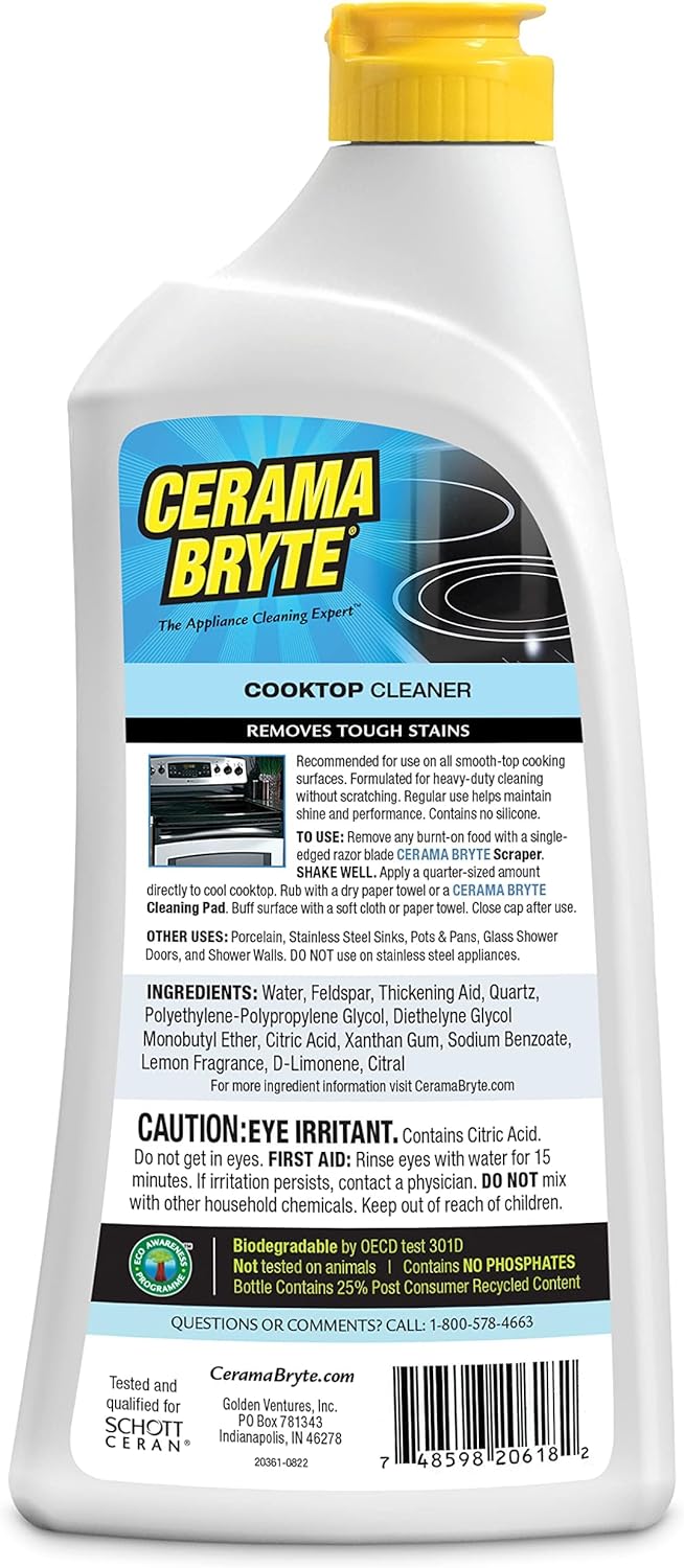Cerama Bryte Removes Tough Stains Cooktop and Stove Top Cleaner for Glass - Ceramic Surfaces, 18 Ounces, 1 Pack