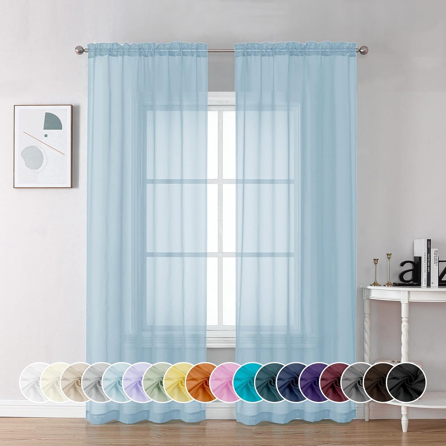 Chyhomenyc Light Blue Sheer Curtains 72 Inch Length 2 Panels, Light Filtering Soft Airy Rod Pocket Voile Window Curtain Drapes for French Door Bedroom Living Room, Each 42Wx72L Inches, Sky Blue