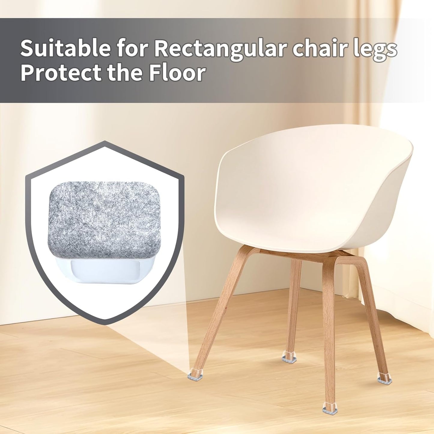 Ezprotekt 16 Pcs Rectangle Grey Felt Chair Leg Floor Protectors for Hardwood Floors, Rectangle Silicone Chair Leg Caps, Furniture Leg Covers Cups for Chair Table (Fit W :0.6-0.8", L: 0.9-1.3")