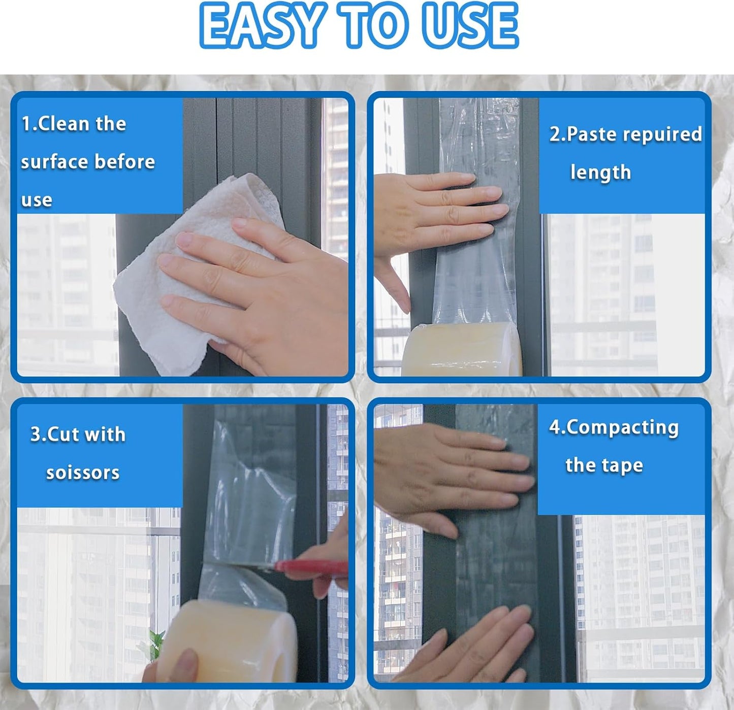 Transparent Window Weather Sealing Tape,Winter Window Seal Kit for Doors, Shower Glass Gaps,No Residue,3 Inch x 55 Yards