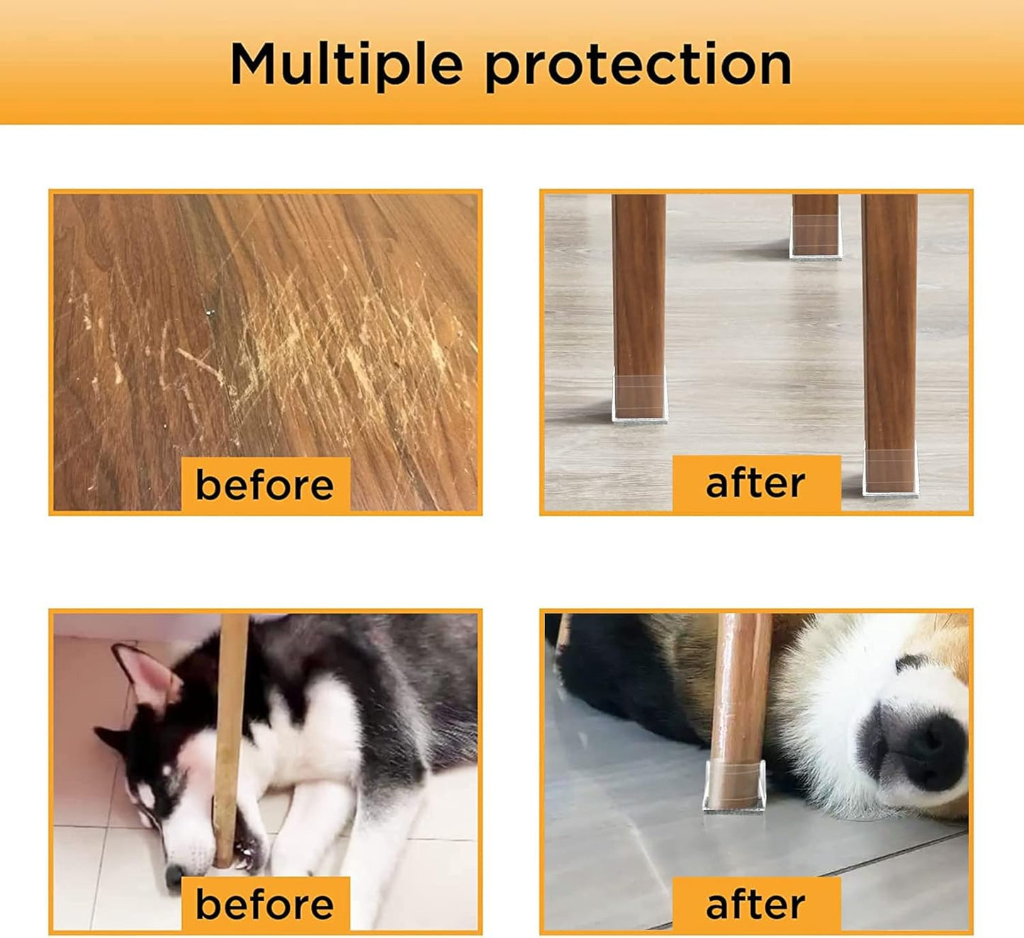 Square Chair Leg Protectors for Hardwood Floors,16 Pcs Silicone Felt Furniture Legs Caps to Prevent Floor from Scratches and Reduce Noise, Easy to Move, (Clear, Fit: 0.866-1.14").